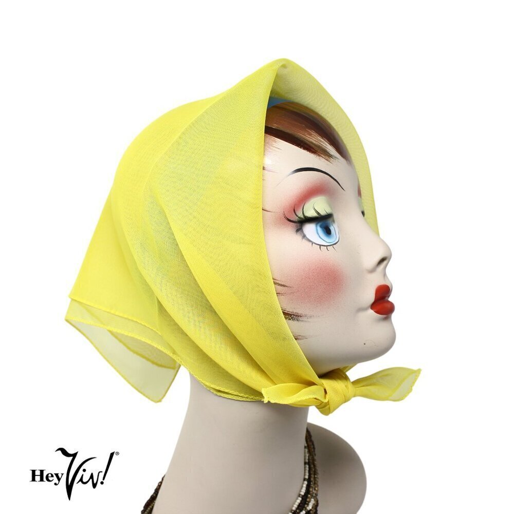 Yellow Sheer Chiffon Scarf 50s Style for Head Neck Costume 21" Square - Hey Viv